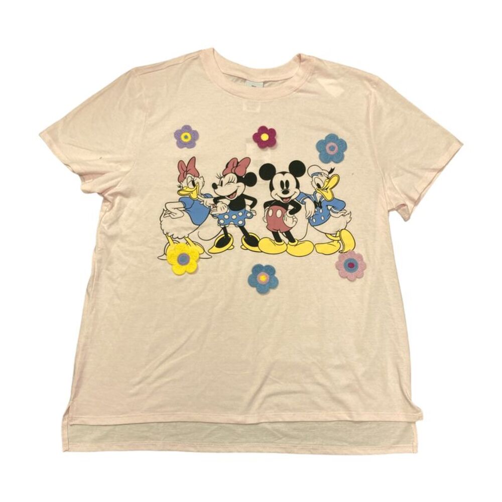 Light Pink - Disney Mickey and Friends Women's Short Sleeve Crochet Character Te